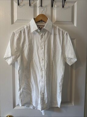 Report Collection White Short-Sleeve Linen Button-Down Shirt